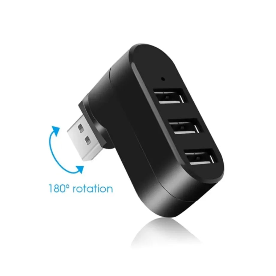Mini Rotatable USB 2.0 Hub – 3-Port Splitter for PC, Laptop & U Disk