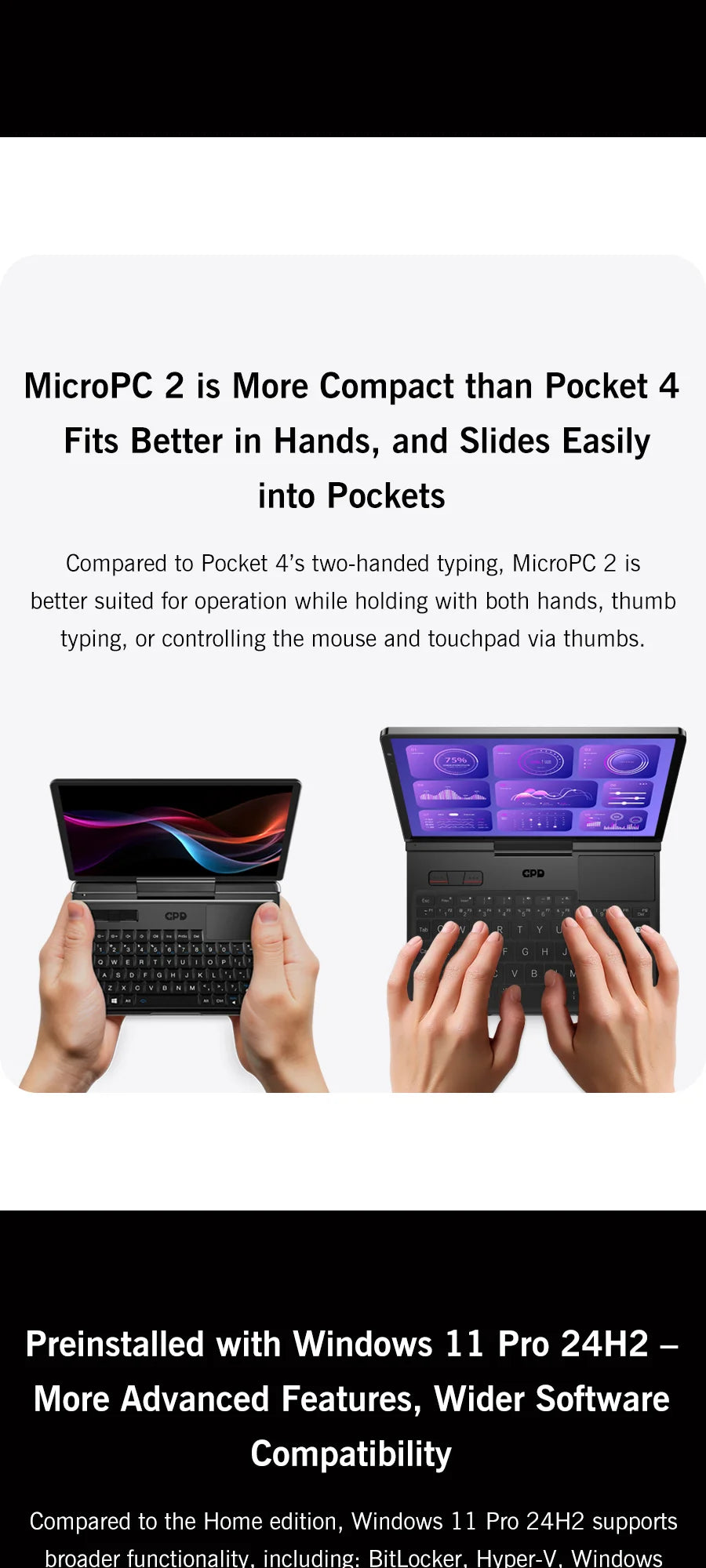 GPD MicroPC 2 – 7" Mini Laptop, Intel i3-N300, 16GB DDR5, 512GB SSD, Touch Screen, Windows 11