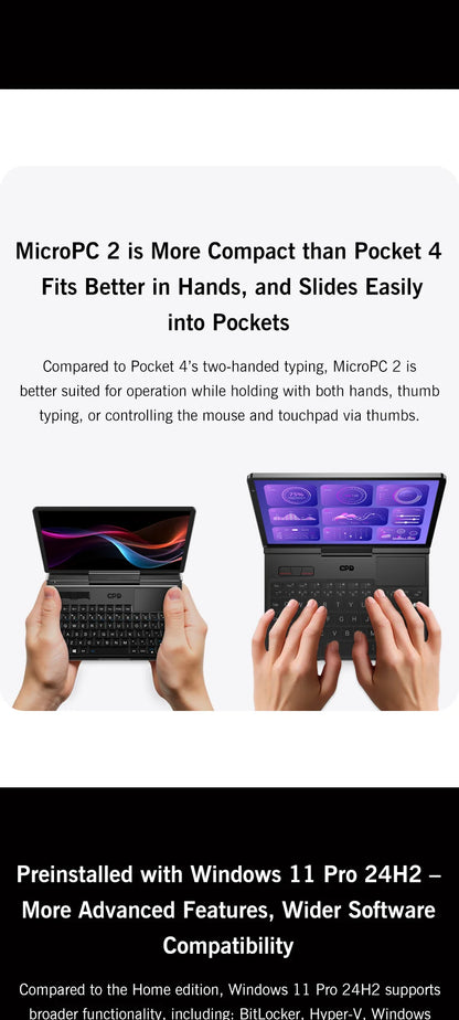 GPD MicroPC 2 – 7" Mini Laptop, Intel i3-N300, 16GB DDR5, 512GB SSD, Touch Screen, Windows 11