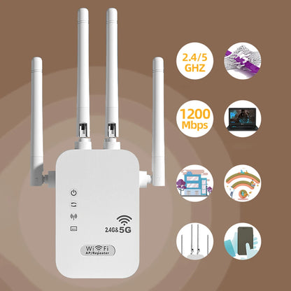 APWIKOGER AC1200 Dual-Band WiFi Repeater & Extender | 2.4G+5G | Gigabit | WPS | EU Plug