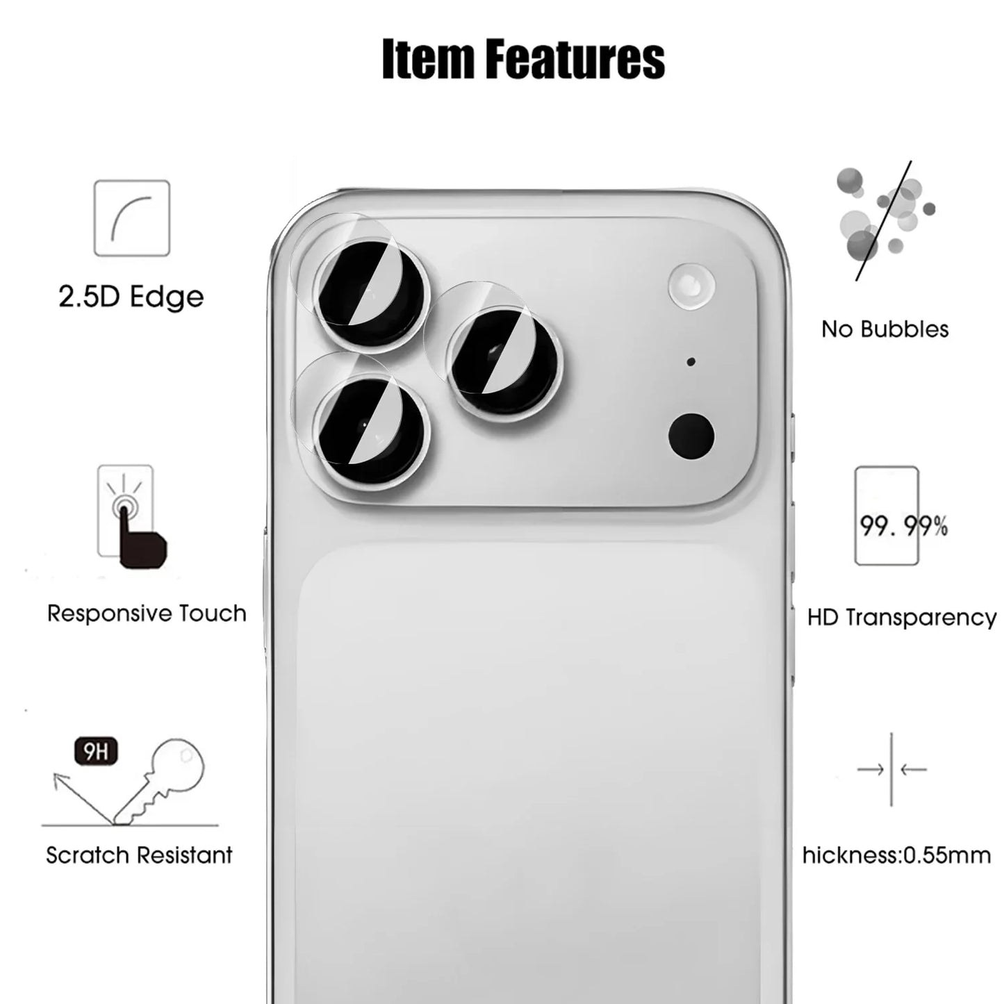 Camera Lens Tempered Glass for iPhone 17 Pro Max / 17 Air | Full Coverage Anti-Scratch Lens Protector (1-5 Sets)