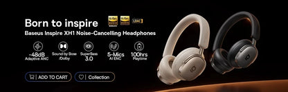 Baseus EH10 NC ANC Wireless Headphones – 45dB Hybrid Noise Cancelling, LDAC, Bluetooth 6.0, 80Hrs