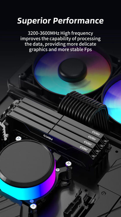 CUSU DDR4 Desktop RAM – 8GB / 16GB, 3200/3600MHz, XMP 2.0, Heatsink