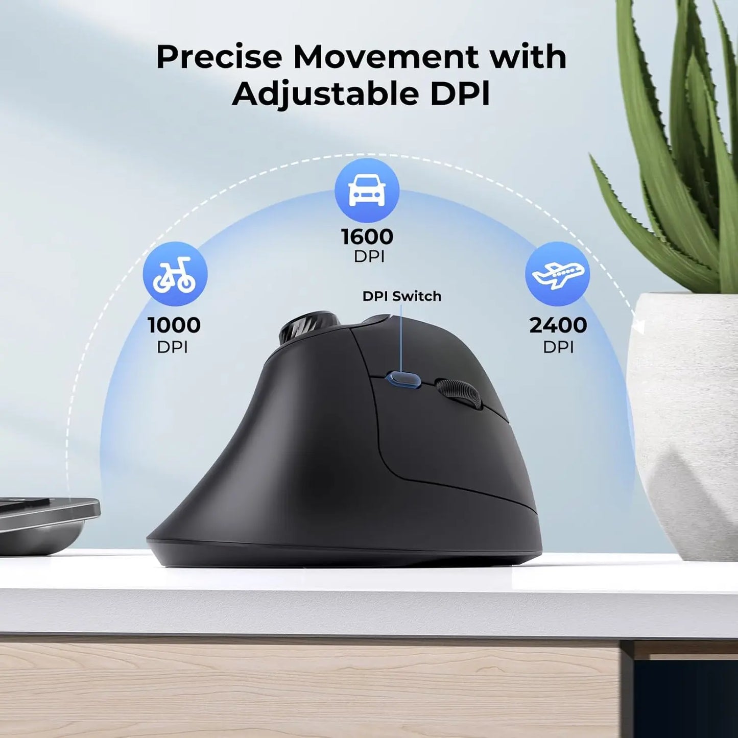 seenda MOU-302 Ergonomic Vertical Wireless Mouse | USB + Dual BT | Volume Knob | Quiet Clicks | Multi-Device