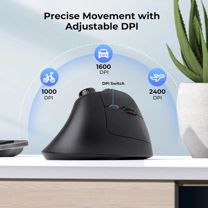 seenda MOU-302 Ergonomic Vertical Wireless Mouse | USB + Dual BT | Volume Knob | Quiet Clicks | Multi-Device