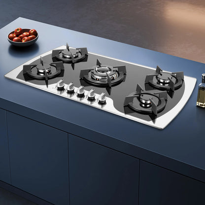 5-Burner Gas Cooktop | Al-Alloy | Tempered Glass | Built-in | Domestic & Commercial