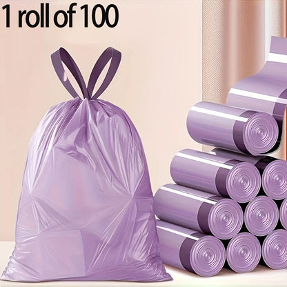 Purple Drawstring Trash Bags 100-Pack | 8L Thick Leak-Proof Garbage Bags
