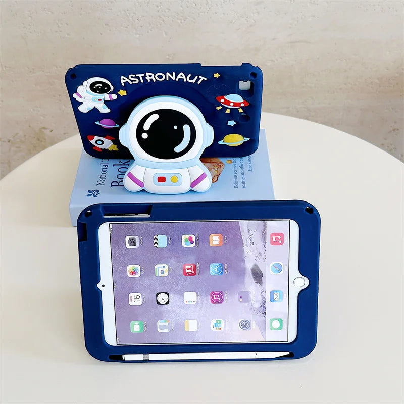 3D Cartoon Astronaut Kids iPad Case – Silicone, Shockproof, Kickstand, iPad Mini/Air/Pro