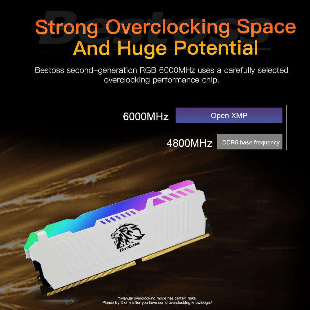 Bestoss DDR5 RGB RAM – 16GB / 32GB Kit | 5600MHz 6000MHz | XMP 3.0 Desktop Memory