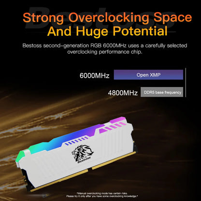 Bestoss DDR5 RGB RAM – 16GB / 32GB Kit | 5600MHz 6000MHz | XMP 3.0 Desktop Memory