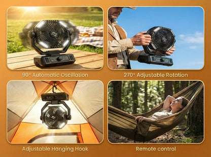 coldSky Portable Camping Fan | Rechargeable, 3 Speeds, LED Light, Hanging Hook