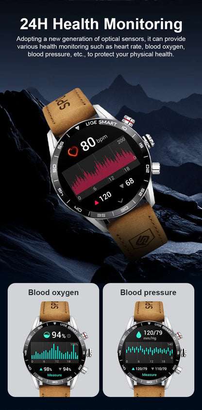 LIGE 2024 Rugged Military GPS Smart Watch – AMOLED HD, Heart Rate, BT Call, Waterproof