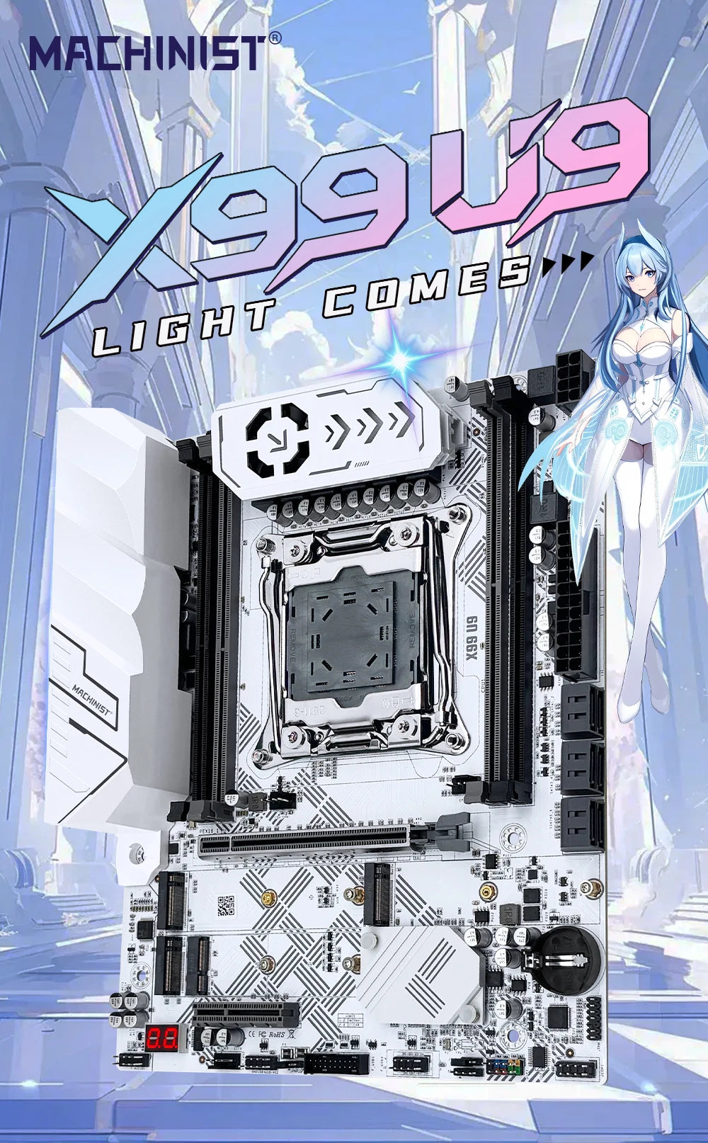 MACHINIST X99 U9 Motherboard – LGA2011-3, DDR4, 3x NVMe M.2, White Armor