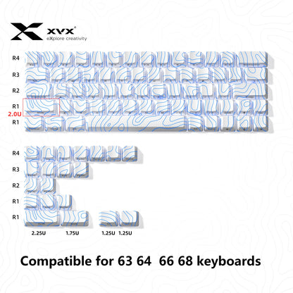 XVX Topographic Keycaps 118 Keys – OEM Profile, Shine-Through, IMD-Tech, Side Print