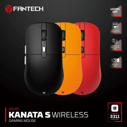 FANTECH KANATAS WG9S wireless gaming mouse with PIXART 3311 sensor, 12000DPI, macro buttons, black ergonomic design