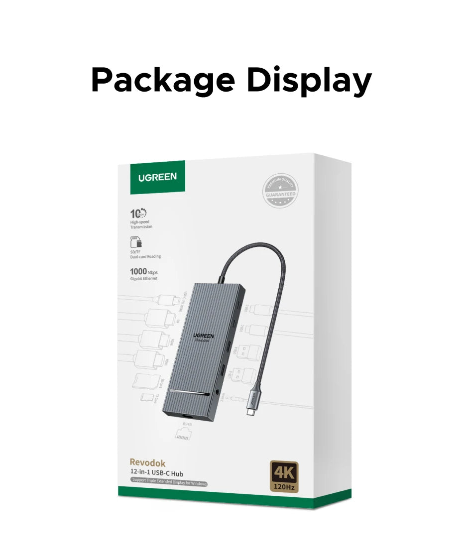UGREEN USB-C Hub – Up to 12-in-1, 4K120Hz DP, 2xHDMI, RJ45, USB3.2 Gen2 10Gbps