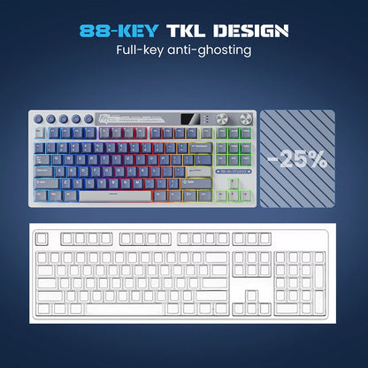 RK Royal Kludge M87 Wireless Mechanical Keyboard – 87 Key, Hot-Swap, BT/2.4G/USB-C, TFT Screen