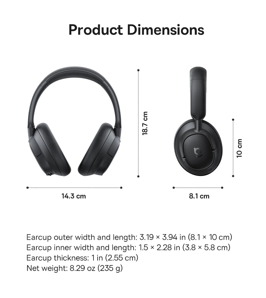 Baseus EH10 NC ANC Wireless Headphones – 45dB Hybrid Noise Cancelling, LDAC, Bluetooth 6.0, 80Hrs