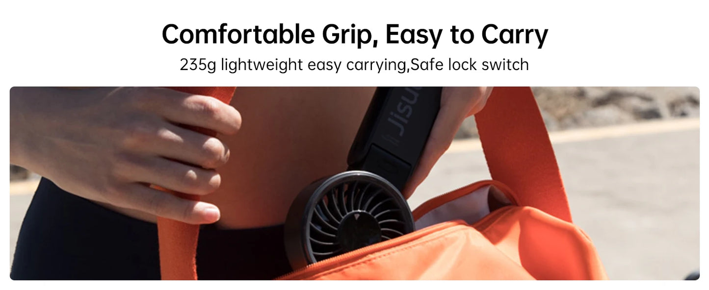 JISULIFE 3-in-1 Portable Handheld Fan – 5 Speeds, LED Display, 3600/5000mAh, Hand/Desk/Neck