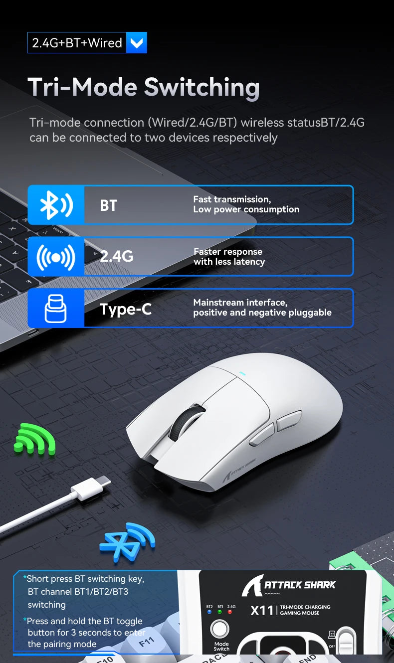 ATTACK SHARK X11 Lightweight Wireless Gaming Mouse – 22K DPI, PAW3311
