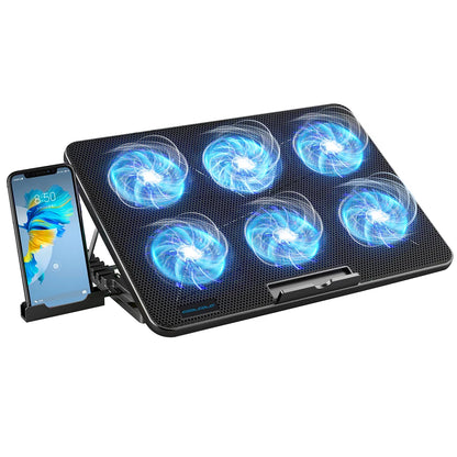 Coolcold Laptop Cooling Pad 15.6"-17.3" – 6 Fans, 7 Height Levels