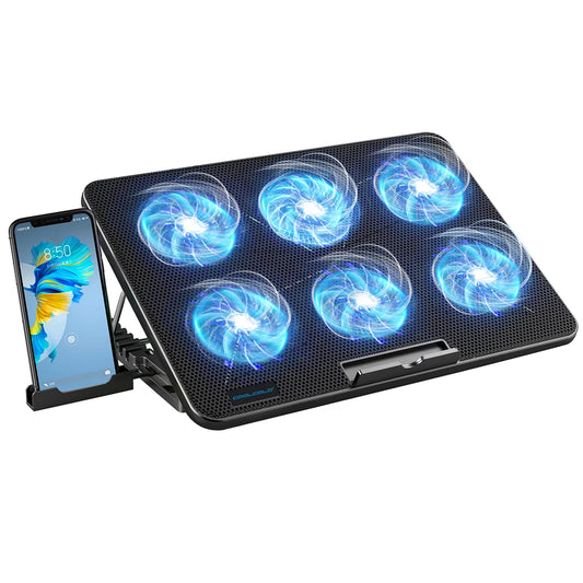 Coolcold Laptop Cooling Pad 15.6"–17.3" | 6 Fans | 7 Height Levels | USB Powered | Gaming & Work
