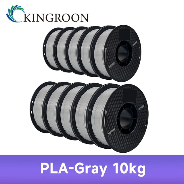 KINGROON 3D Printer Filament – 10KG Bulk, 1.75mm PLA / ABS / PETG, 10 Rolls, Black / White / Gray