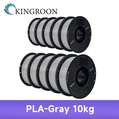 KINGROON 3D Printer Filament – 10KG Bulk, 1.75mm PLA / ABS / PETG, 10 Rolls, Black / White / Gray