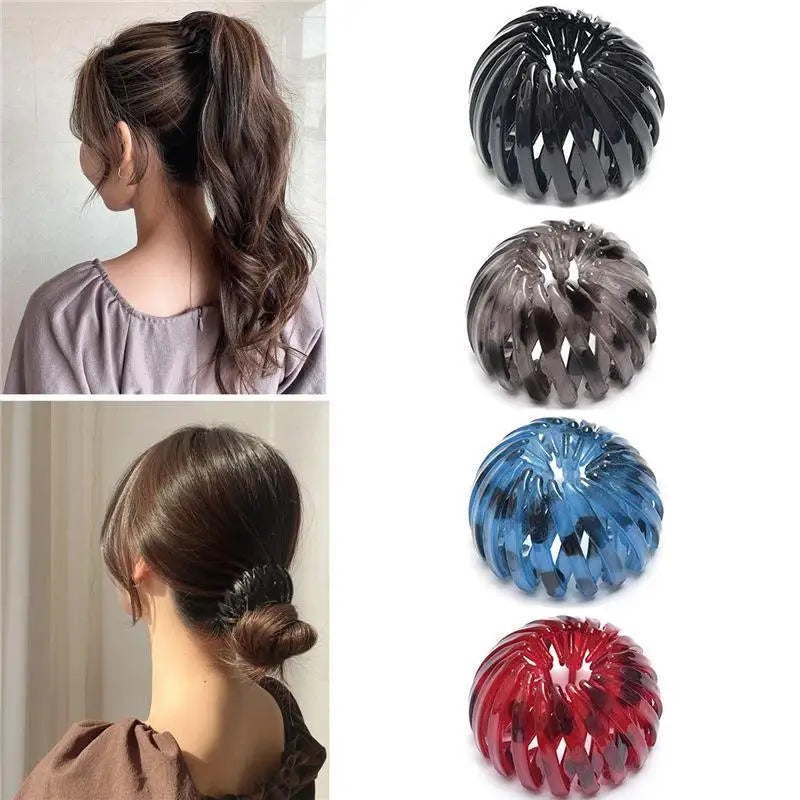 Korean style hair claw clip by R.E.D. Shopping, shown holding a ponytail, fashionable women's barrette hair accessory.