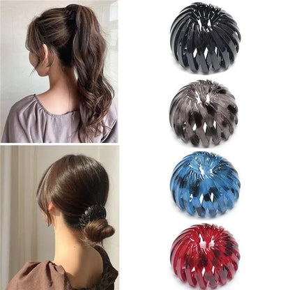 Korean style hair claw clip by R.E.D. Shopping, shown holding a ponytail, fashionable women's barrette hair accessory.