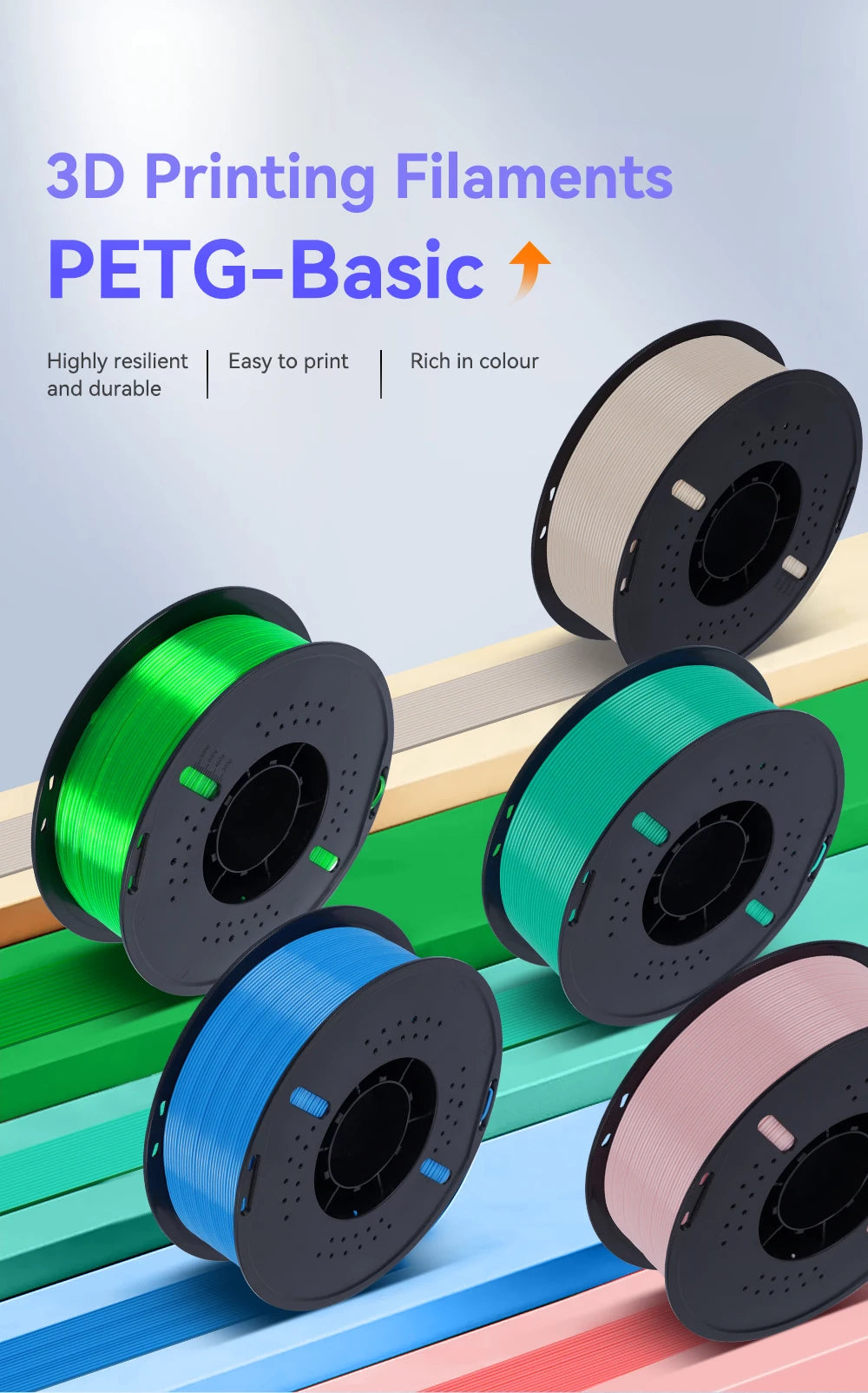 10KG 3D Printer Filament Bundle – PLA & PETG Mixed Colors, 10 Rolls, 1.75mm