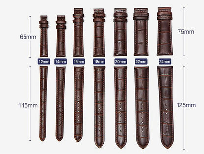 Premium Genuine Leather Watch Strap | 12–24mm, 9 Colors + Tool
