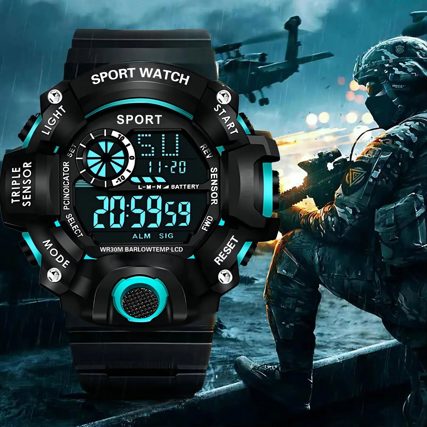 Men's R.E.D. Sports Electronic Wristwatch with large dial, waterproof design, luminous display, and alarm functionality.