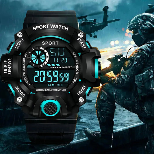 Men's R.E.D. Sports Electronic Wristwatch with large dial, waterproof design, luminous display, and alarm functionality.