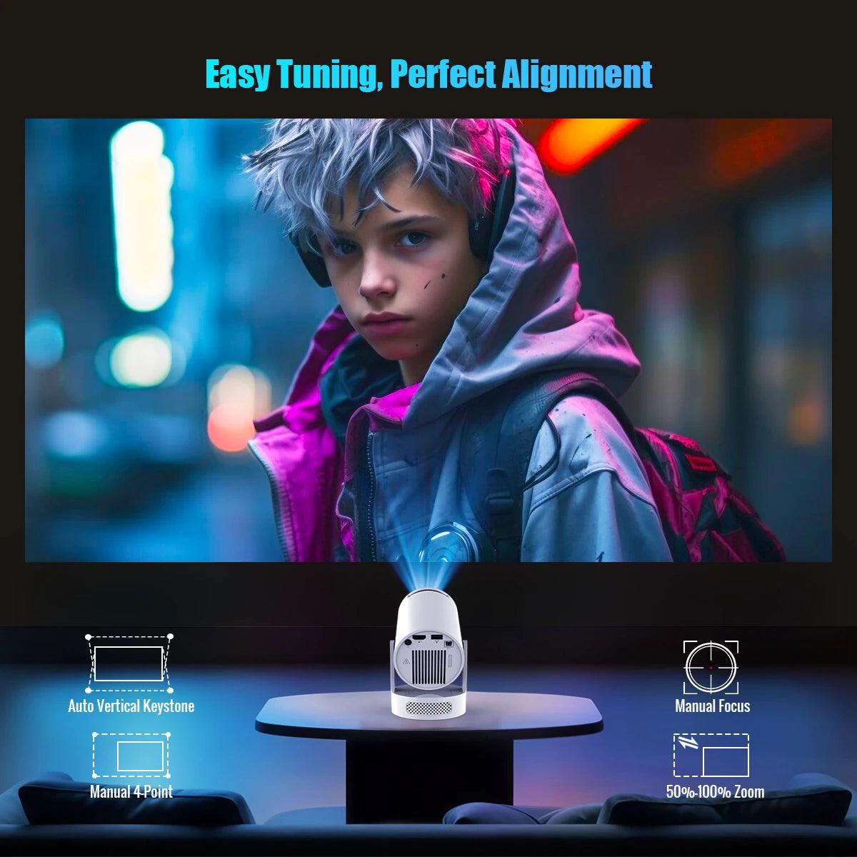 Magcubic HY300 Pro+ Portable Projector – 8000 Lumens, 720P, Android 14, WiFi 6, BT5.4, 5W Speaker