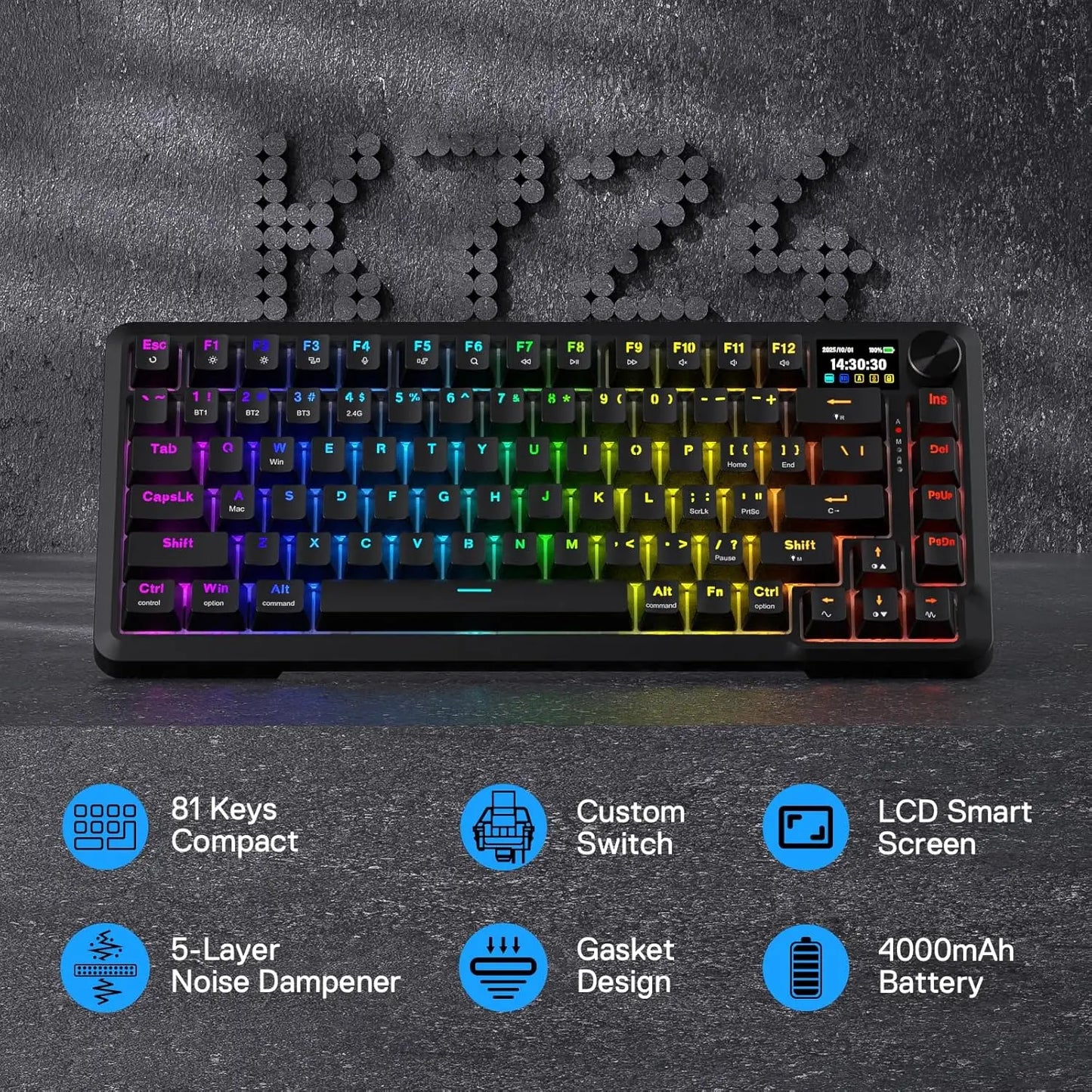 Redragon K724 PRO Wireless Gasket Mechanical Keyboard – 81-Key, TFT Display, Knob Control