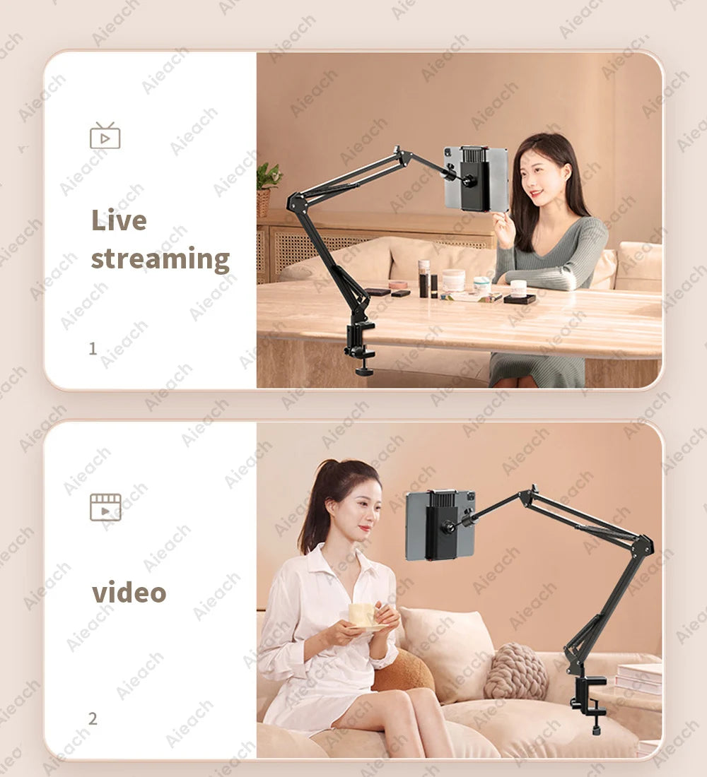 AIEACH 360° Rotating Bed Tablet Stand – 90cm Metal Arm, Fits 4.7–12.9" Phones & Tablets