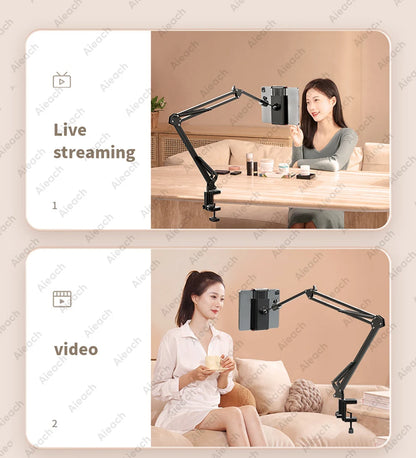 AIEACH 360° Rotating Bed Tablet Stand – 90cm Metal Arm, Fits 4.7–12.9" Phones & Tablets