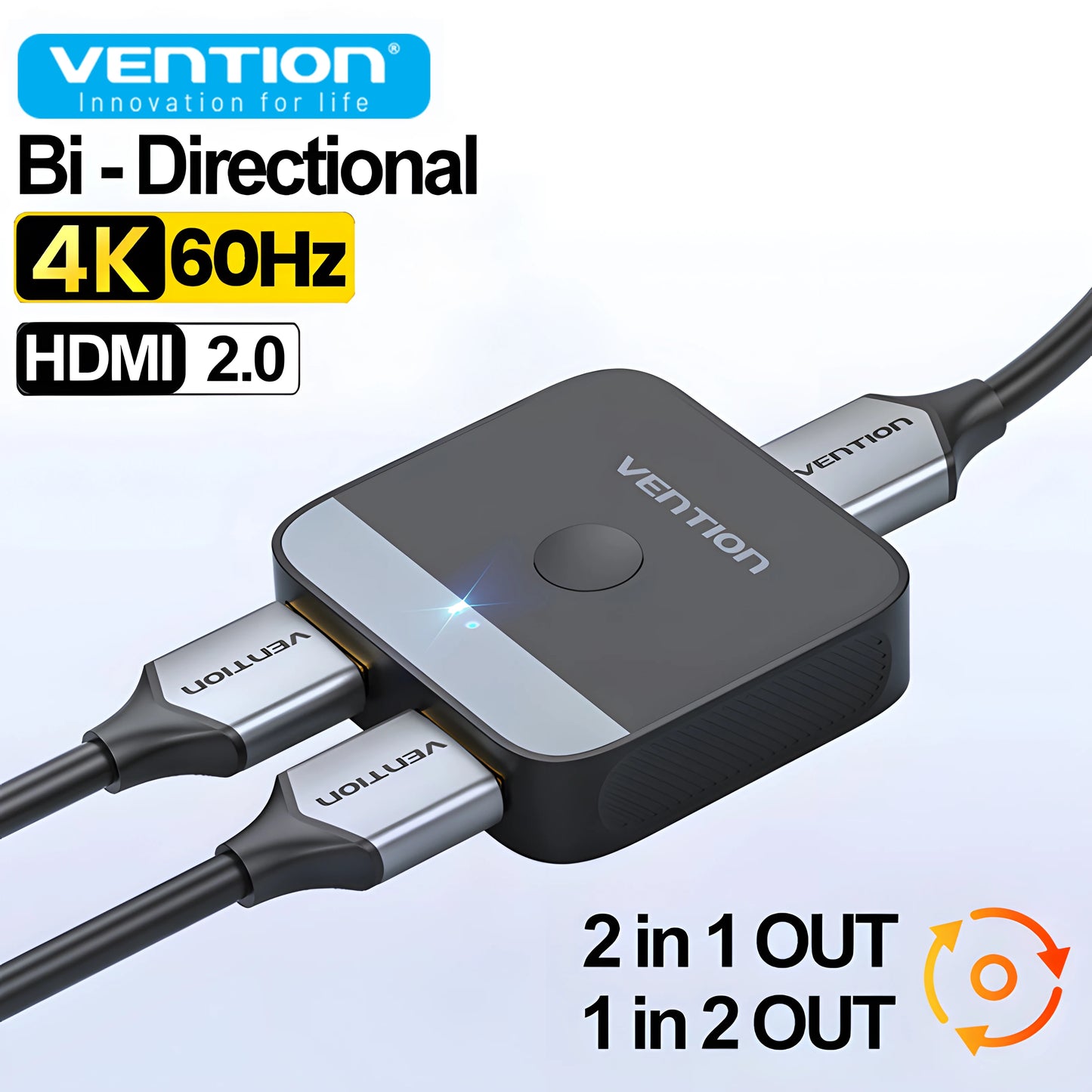 Vention HDMI 2.0 Splitter Switch | 2-in-1 Bi-Directional | 4K@60Hz | 18Gbps | PS5 Xbox Laptop