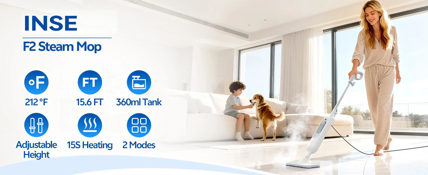 INSE F2 Steam Mop 6-in-1 – High Temp Steam Cleaner for Hard Floors & Carpet