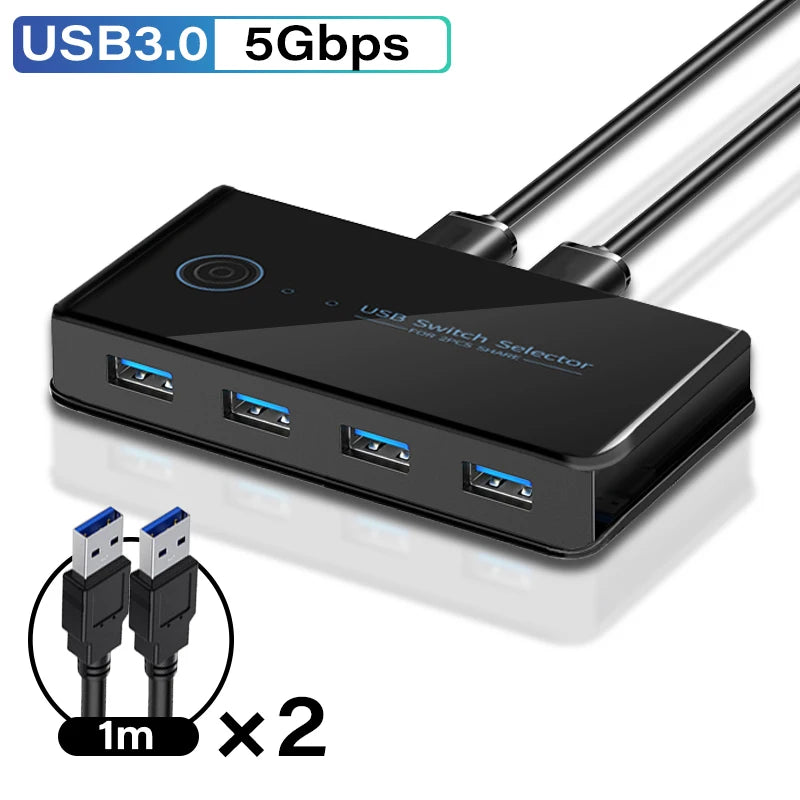 USB 3.0 KVM Switch – 2 Inputs, 4 Outputs, Shared Keyboard Mouse Printer Hub