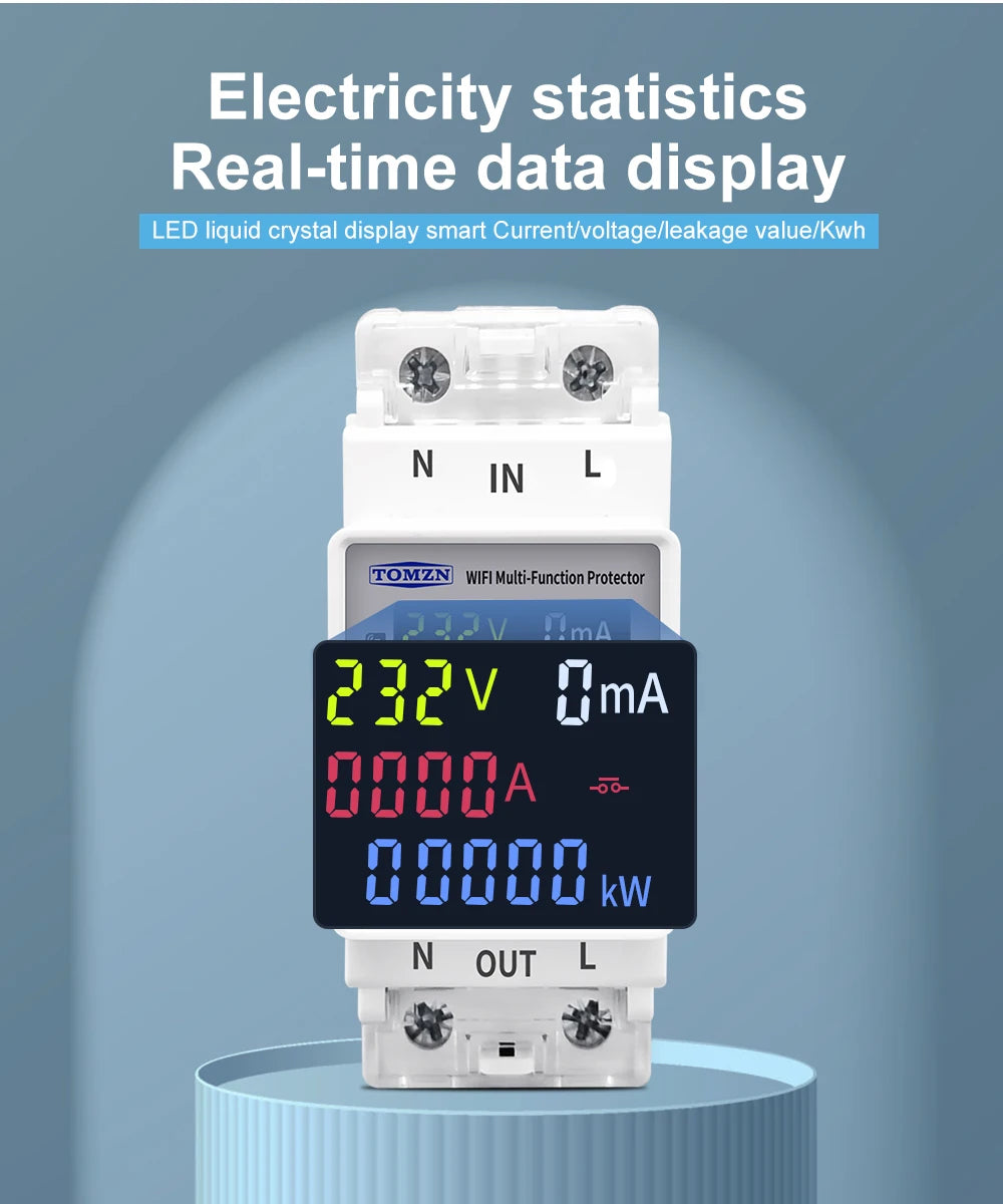 TOMZN 2P 63A TUYA WiFi Smart Circuit Breaker with Energy Monitoring