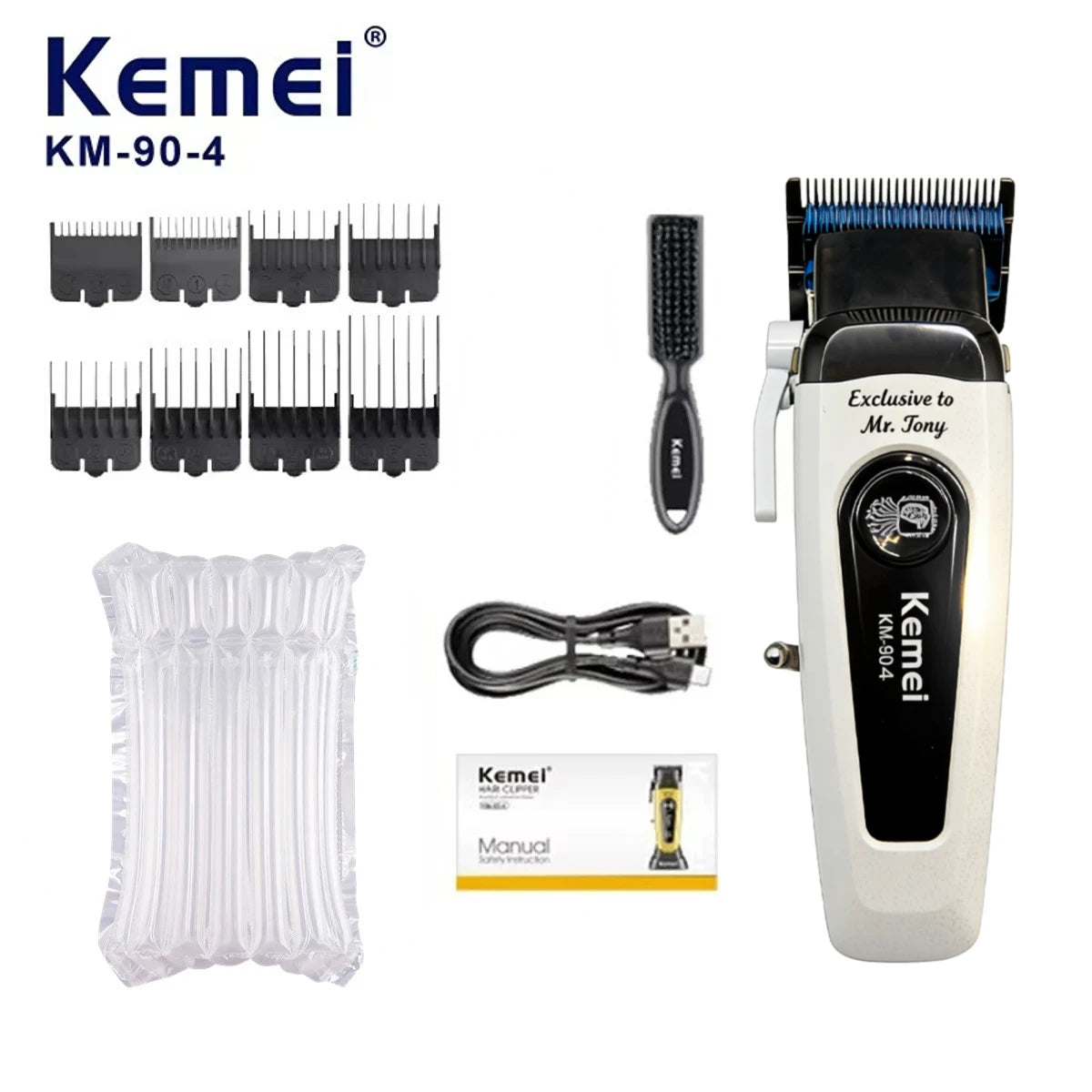 Kemei White 90-4 Professional Hair Clippers – Cordless Barber Clipper Set