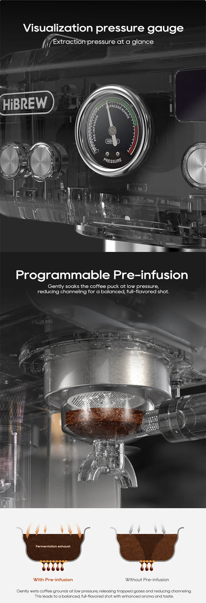 HiBREW H10A 20Bar Semi-Automatic Espresso Machine – 58mm Portafilter, Metal Case