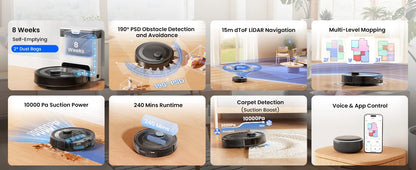 Lefant M2S Pro Robot Vacuum Cleaner – 10,000Pa, 240 Min, DTOF Laser Navigation, Auto-Empty, Ideal for Pet Hair