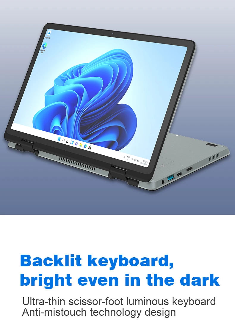 CRELANDER Mini Yoga Laptop 10.95" — 16GB DDR4, M.2 SSD, 360° Flip, Touch Screen, Windows 11