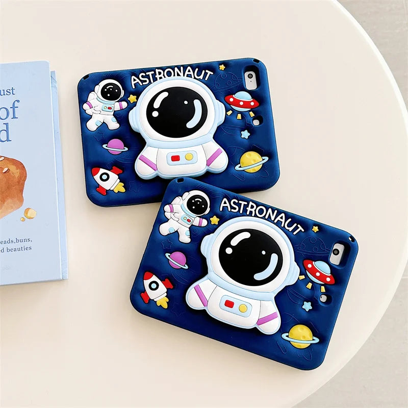 3D Cartoon Astronaut Kids iPad Case – Silicone, Shockproof, Kickstand, iPad Mini/Air/Pro