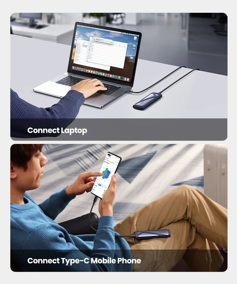 UGREEN M.2 SSD Case | NVMe & SATA Dual Protocol | USB-C 3.1 10Gbps | NVMe PCIe / NGFF SATA | External SSD Enclosure