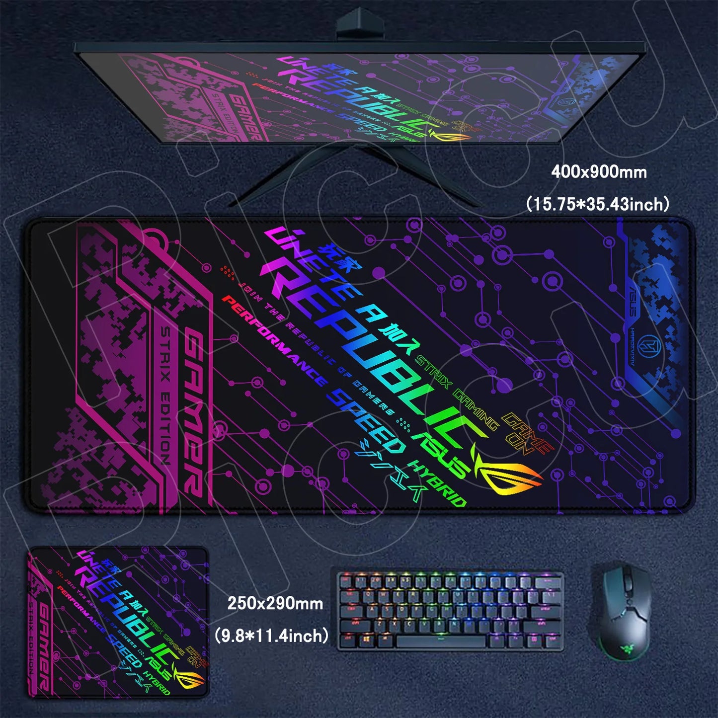 Black Anime XXL Gaming Mouse Pad – Lock Edge, HD Print, Anti-Slip Desk Mat, Multiple Sizes