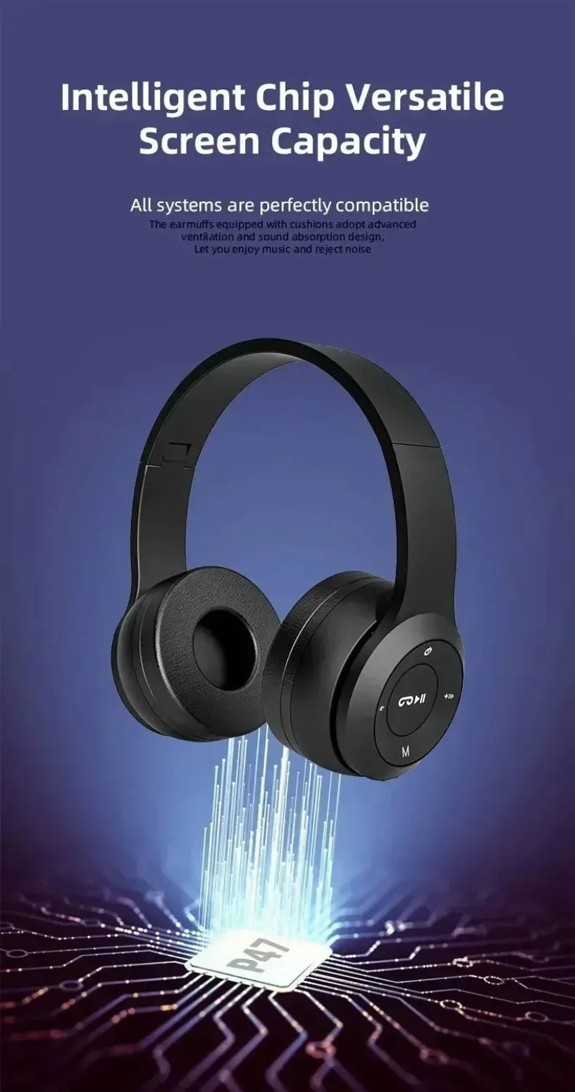 Wireless Bluetooth 5.0 foldable headset with head-mounted design, featuring TF card slot and wired connection option by R.E.D. Shopping.